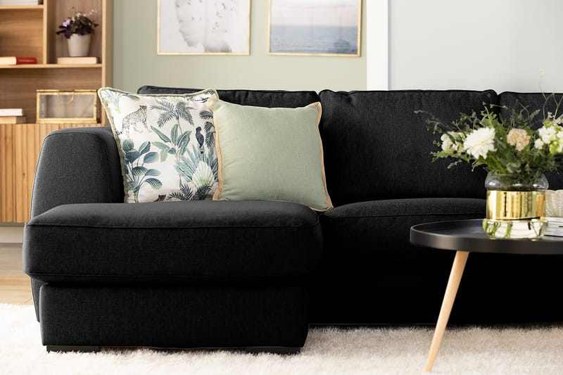 Optus 3-sits Vändbar L-formad Divansoffa i Tyg - Svart - Möbler - Soffa - Divansoffor & schäslongsoffa