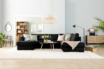 Optus 3-sits Vändbar L-formad Divansoffa i Tyg - Svart - Möbler - Soffa - Divansoffor & schäslongsoffa