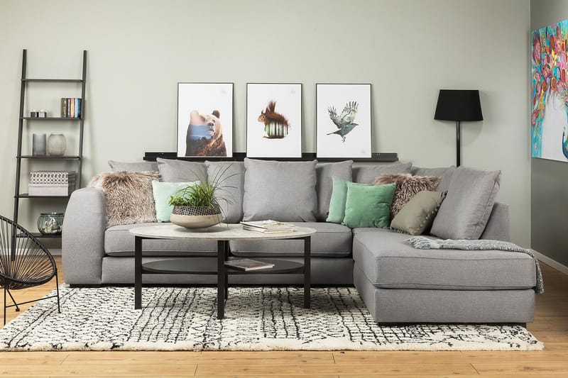 Optus 4-sits Högervänd L-formad Schäslongsoffa i Tyg inkl Kuvertkuddar - Ljusgrå - Möbler - Soffa - Divansoffor & schäslongsoffa - 3 sits soffa med divan