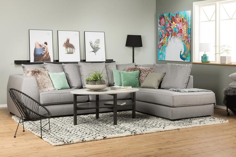 Optus 4-sits Högervänd L-formad Schäslongsoffa i Tyg inkl Kuvertkuddar - Ljusgrå - Möbler - Soffa - Divansoffor & schäslongsoffa - 3 sits soffa med divan