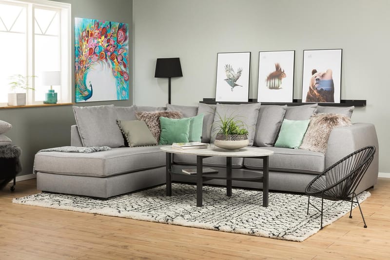 Optus 4-sits Vänstervänd L-formad Schäslongsoffa i Tyg inkl Kuvertkuddar - Ljusgrå - Möbler - Soffa - Divansoffor & schäslongsoffa - 3 sits soffa med divan