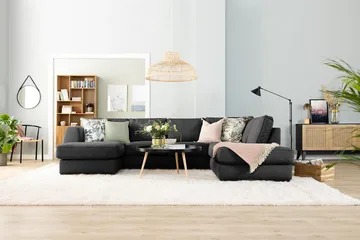 Optus 4-sits Vänstervänd L-formad Schäslongsoffa i Tyg - Mörkgrå - Möbler - Soffa - Divansoffor & schäslongsoffa