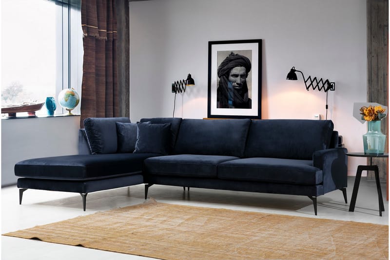 Ostberg Hörnsoffa med Divan Vänster - Blå - Möbler - Soffa - Divansoffor & schäslongsoffa