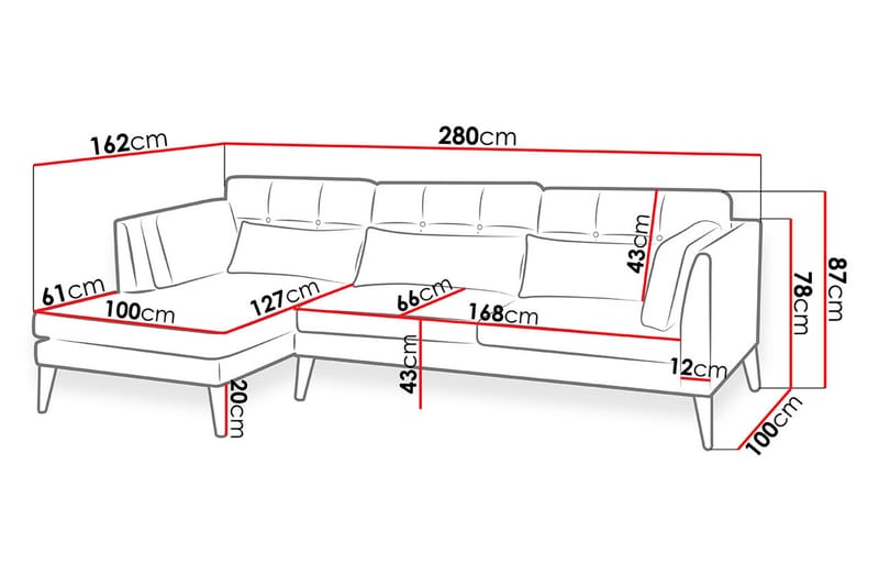 Pacyfic Divansoffa 280x162x100 cm Höger - Blå - Divansoffor & schäslongsoffa - 4 sits soffa med divan