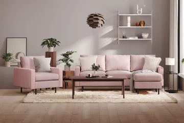 Peppe 3-sits Vändbar L-formad Divansoffa i Manchester - Rosa - Möbler - Soffa - Divansoffor & schäslongsoffa