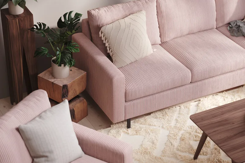 Peppe 3-sits Vändbar L-formad Divansoffa i Manchester - Rosa - Möbler - Soffa - Divansoffor & schäslongsoffa