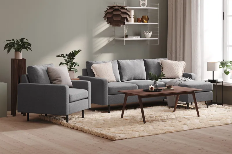 Peppe 3-sits Vändbar L-formad Divansoffa i Tyg - Ljusgrå - Möbler - Soffa - Divansoffor & schäslongsoffa