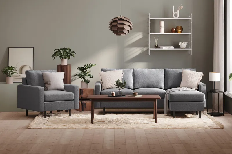 Peppe 3-sits Vändbar L-formad Divansoffa i Tyg - Ljusgrå - Möbler - Soffa - Divansoffor & schäslongsoffa