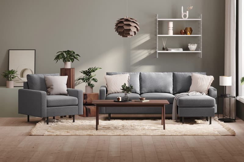 Peppe 3-sits Vändbar L-formad Divansoffa i Tyg - Ljusgrå - Möbler - Soffa - Divansoffor & schäslongsoffa