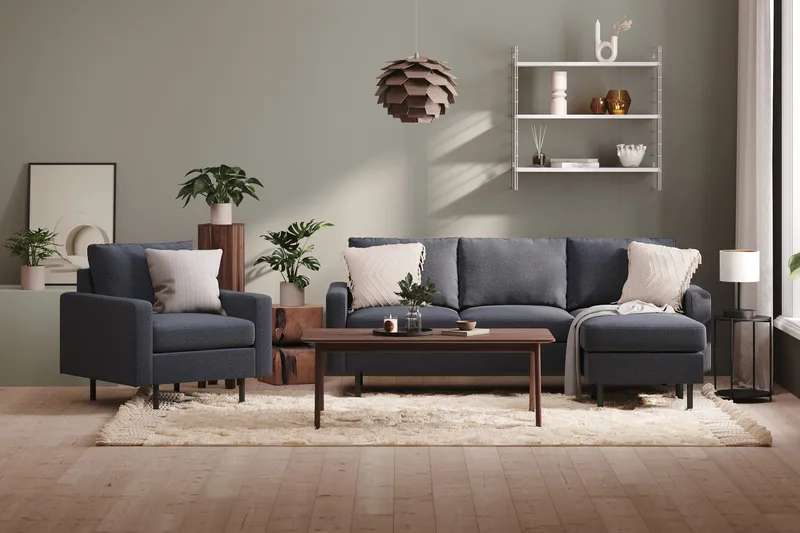 Peppe 3-sits Vändbar L-formad Divansoffa i Tyg - Mörkgrå - Möbler - Soffa - Divansoffor & schäslongsoffa