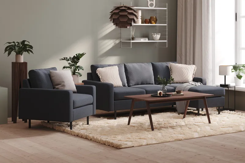 Peppe 3-sits Vändbar L-formad Divansoffa i Tyg - Mörkgrå - Möbler - Soffa - Divansoffor & schäslongsoffa