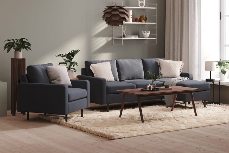 Peppe 3-sits Vändbar L-formad Divansoffa i Tyg - Mörkgrå - Möbler - Soffa - Divansoffor & schäslongsoffa