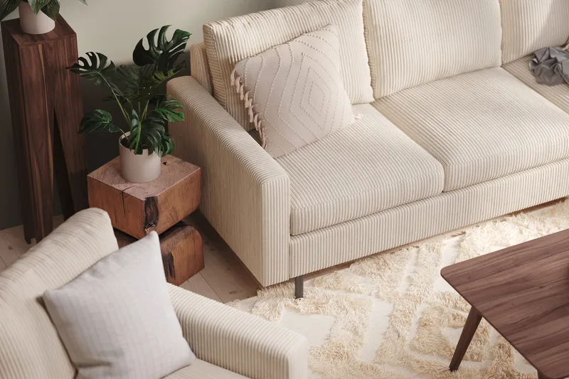 Peppe 4-sits Högervänd L-formad Schäslongsoffa i Manchester - Beige - Möbler - Soffa - Divansoffor & schäslongsoffa