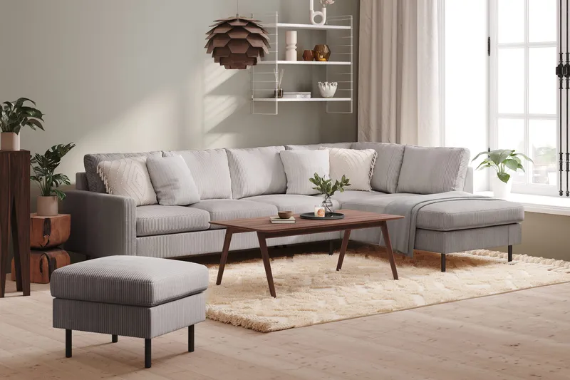 Peppe 4-sits Högervänd L-formad Schäslongsoffa i Manchester - Mörkgrå - Möbler - Soffa - Divansoffor & schäslongsoffa