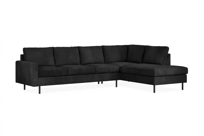 Peppe 4-sits Högervänd L-formad Schäslongsoffa i Manchester - Svart - Möbler - Soffa - Divansoffor & schäslongsoffa
