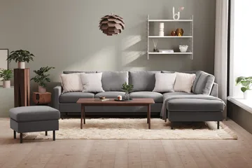 Peppe 4-sits Högervänd L-formad Schäslongsoffa i Tyg - Ljusgrå - Möbler - Soffa - Divansoffor & schäslongsoffa