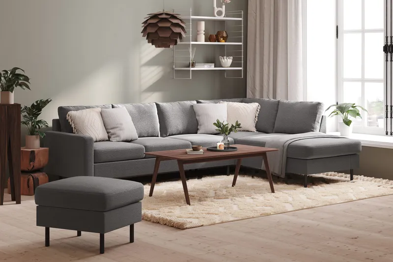 Peppe 4-sits Högervänd L-formad Schäslongsoffa i Tyg - Ljusgrå - Möbler - Soffa - Divansoffor & schäslongsoffa