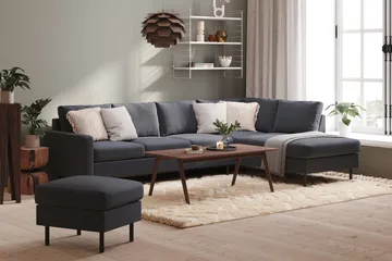 Peppe 4-sits Högervänd L-formad Schäslongsoffa i Tyg - Mörkgrå - Möbler - Soffa - Divansoffor & schäslongsoffa