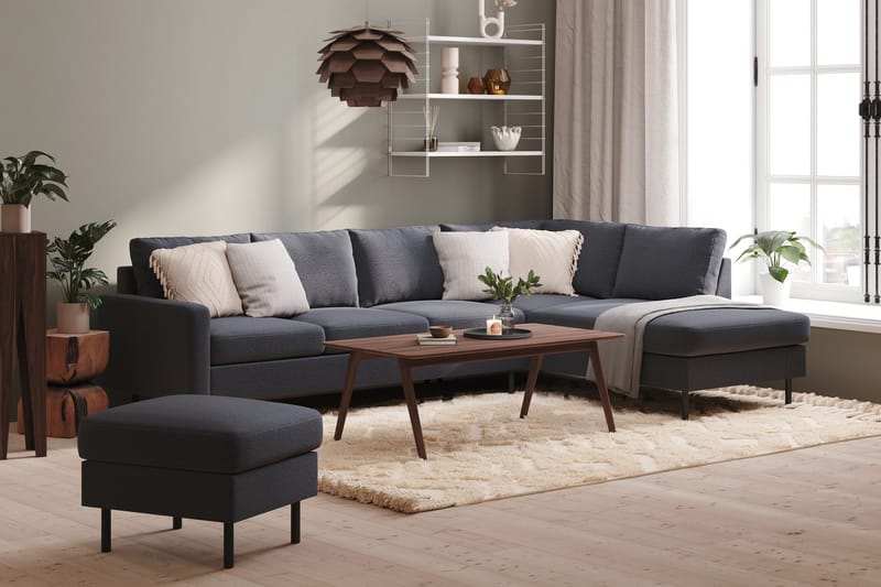 Peppe 4-sits Högervänd L-formad Schäslongsoffa i Tyg - Mörkgrå - Möbler - Soffa - Divansoffor & schäslongsoffa