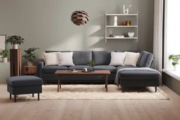 Peppe 4-sits Högervänd L-formad Schäslongsoffa i Tyg - Mörkgrå - Möbler - Soffa - Divansoffor & schäslongsoffa
