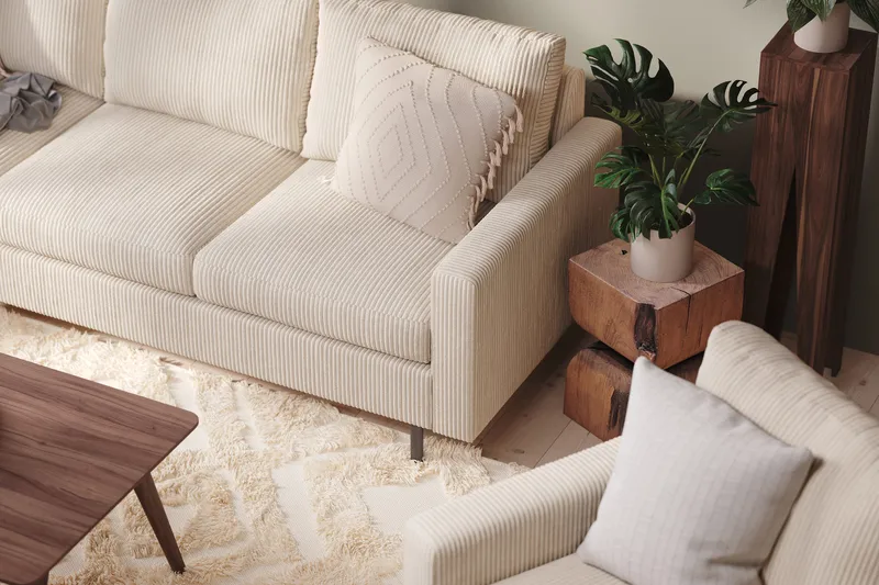 Peppe 4-sits Vänstervänd L-formad Schäslongsoffa i Manchester - Beige - Möbler - Soffa - Divansoffor & schäslongsoffa