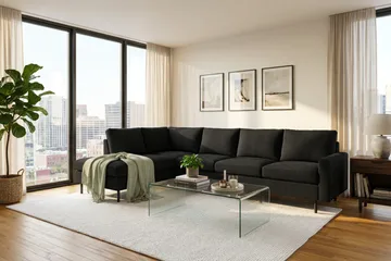 Peppe 4-sits Vänstervänd L-formad Schäslongsoffa i Manchester - Svart - Möbler - Soffa - Divansoffor & schäslongsoffa