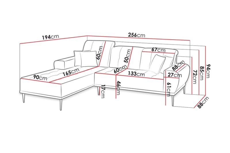 Rapale 3-sits Soffa med Divan Höger med Kuddar - Beige - Divansoffor & schäslongsoffa - 3 sits soffa med divan