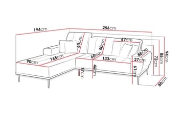 Rapale 3-sits Soffa med Divan Höger med Kuddar - Sammet/Grön - Möbler - Soffa - Divansoffor & schäslongsoffa