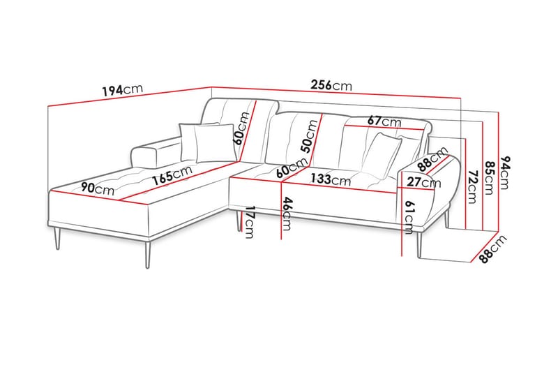 Rapale 3-sits Soffa med Divan Höger med Kuddar - Sammet/Gul - Möbler - Soffa - Divansoffor & schäslongsoffa