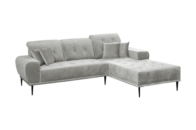 Rapale 3-sits Soffa med Divan Höger med Kuddar - Sammet/Ljusgrå - Möbler - Soffa - Divansoffor & schäslongsoffa