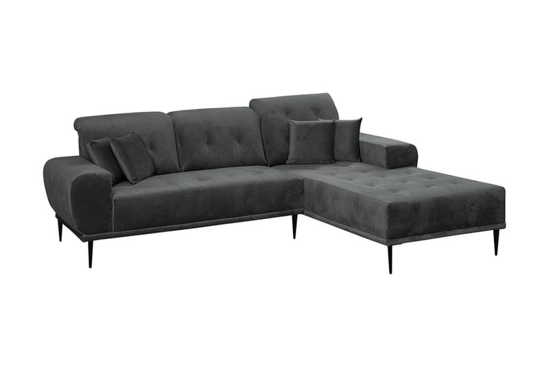 Rapale 3-sits Soffa med Divan Höger med Kuddar - Sammet/Ljusgrå/Svart - Divansoffor & schäslongsoffa - Sammetssoffa - 3 sits soffa med divan