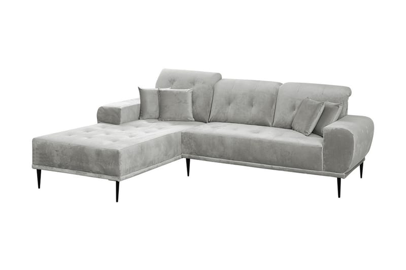 Rapale 3-sits Soffa med Divan Vänster med Kuddar - Sammet/Ljusgrå - Divansoffor & schäslongsoffa - Sammetssoffa - 3 sits soffa med divan