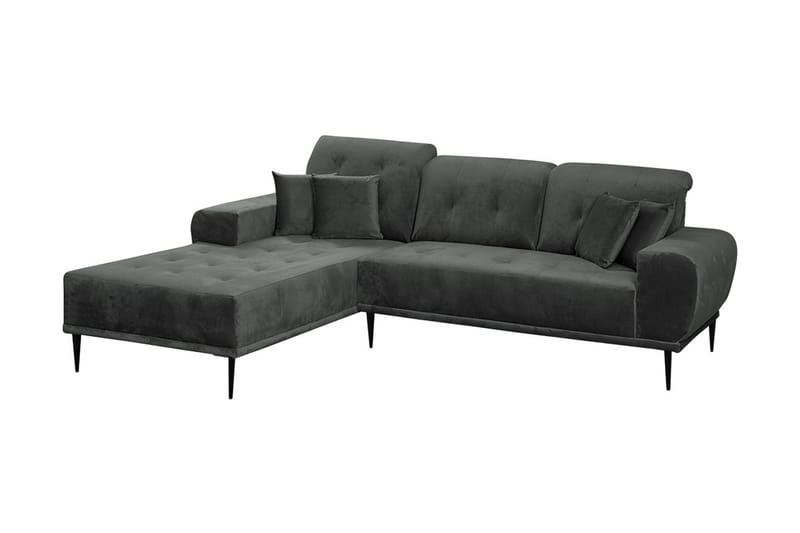 Rapale 3-sits Soffa med Divan Vänster med Kuddar - Sammet/Ljusgrå/Svart - Divansoffor & schäslongsoffa - Sammetssoffa - 3 sits soffa med divan