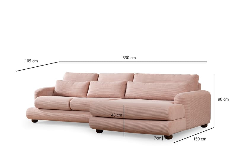 Relento Soffa m. Divan 3-sits - Rosa - Divansoffor & schäslongsoffa - 3 sits soffa med divan