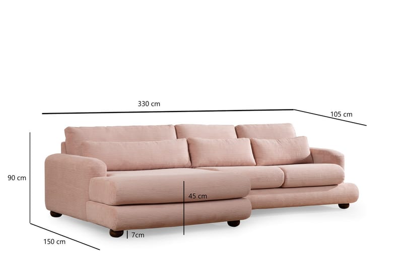 Relento Soffa m. Divan 3-sits - Rosa - Divansoffor & schäslongsoffa - 3 sits soffa med divan