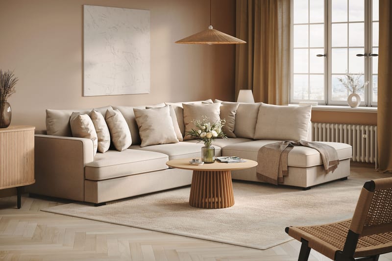 Rossita 4-sits Högervänd L-formad Djup Schäslongsoffa i Bouclé - Beige - Möbler - Soffa - Divansoffor & schäslongsoffa