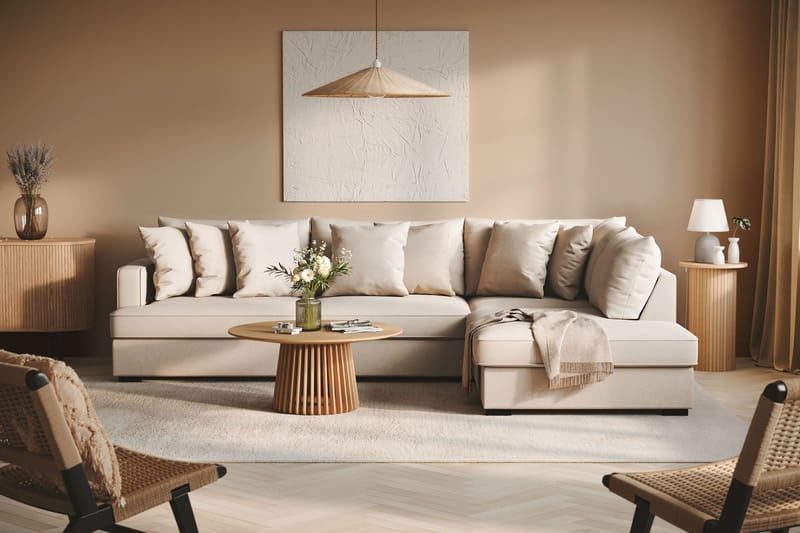 Rossita 4-sits Högervänd L-formad Djup Schäslongsoffa i Bouclé - Beige - Möbler - Soffa - Divansoffor & schäslongsoffa