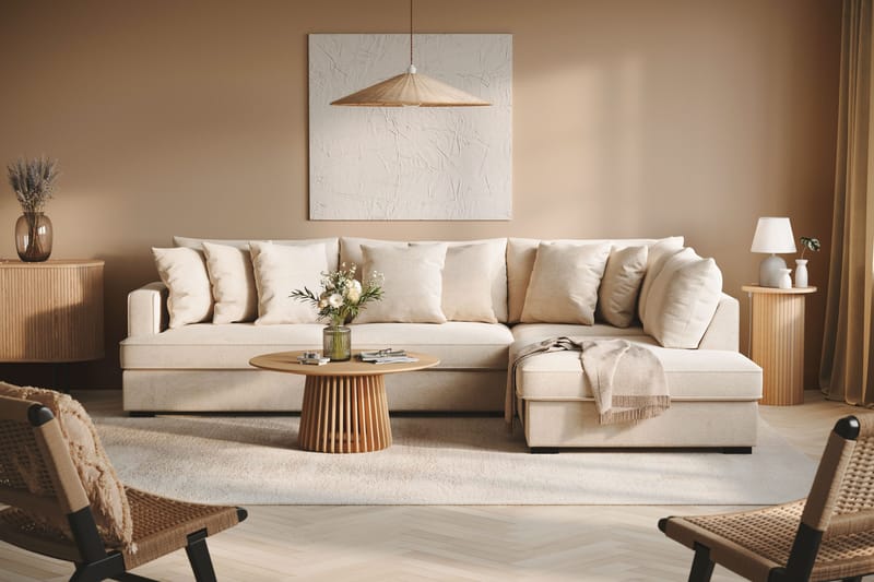 Rossita 4-sits Högervänd L-formad Djup Schäslongsoffa i Chenille - Beige - Möbler - Soffa - Divansoffor & schäslongsoffa