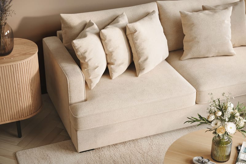 Rossita 4-sits Högervänd L-formad Djup Schäslongsoffa i Chenille - Beige - Möbler - Soffa - Divansoffor & schäslongsoffa