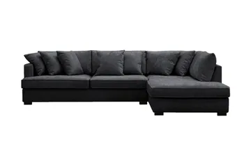 Rossita 4-sits Högervänd L-formad Djup Schäslongsoffa i Chenille - Trenza 01, Svart Chenille - Möbler - Soffa - Divansoffor & schäslongsoffa