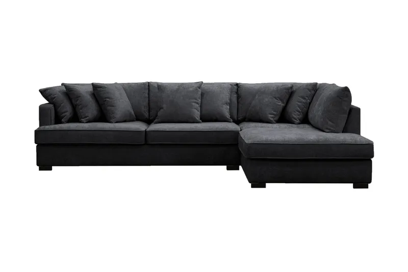 Rossita 4-sits Högervänd L-formad Djup Schäslongsoffa i Chenille - Trenza 01, Svart Chenille - Möbler - Soffa - Divansoffor & schäslongsoffa