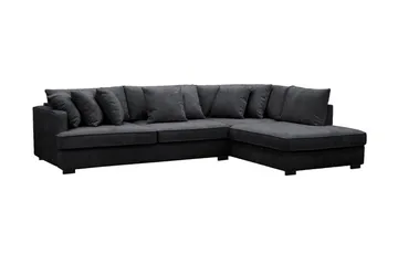 Rossita 4-sits Högervänd L-formad Djup Schäslongsoffa i Chenille - Trenza 01, Svart Chenille - Möbler - Soffa - Divansoffor & schäslongsoffa