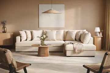 Rossita 4-sits Högervänd L-formad Djup Schäslongsoffa i Chenille - Trenza 06, Beige Chenille - Möbler - Soffa - Divansoffor & schäslongsoffa