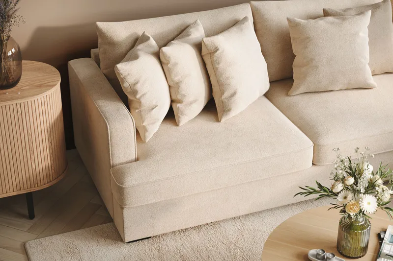 Rossita 4-sits Högervänd L-formad Djup Schäslongsoffa i Chenille - Trenza 06, Beige Chenille - Möbler - Soffa - Divansoffor & schäslongsoffa