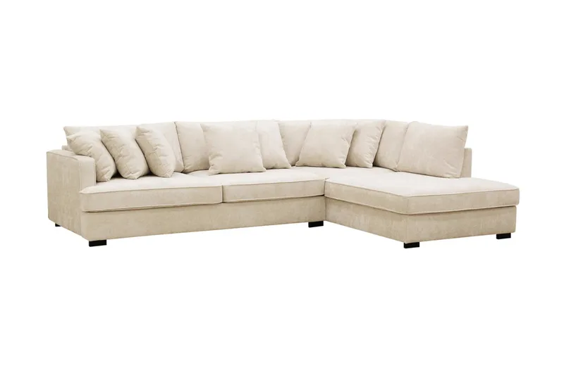 Rossita 4-sits Högervänd L-formad Djup Schäslongsoffa i Chenille - Trenza 06, Beige Chenille - Möbler - Soffa - Divansoffor & schäslongsoffa