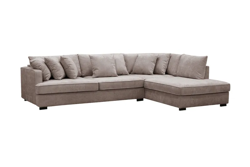 Rossita 4-sits Högervänd L-formad Djup Schäslongsoffa i Chenille - Trenza 08, Grå/Brun Chenille - Möbler - Soffa - Divansoffor & schäslongsoffa