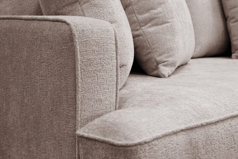 Rossita 4-sits Högervänd L-formad Djup Schäslongsoffa i Chenille - Trenza 08, Grå/Brun Chenille - Möbler - Soffa - Divansoffor & schäslongsoffa