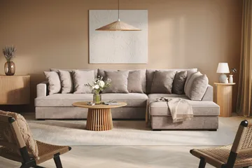 Rossita 4-sits Högervänd L-formad Djup Schäslongsoffa i Chenille - Trenza 08, Grå/Brun Chenille - Möbler - Soffa - Divansoffor & schäslongsoffa