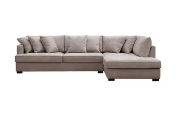 Rossita 4-sits Högervänd L-formad Djup Schäslongsoffa i Chenille - Trenza 08, Grå/Brun Chenille - Möbler - Soffa - Divansoffor & schäslongsoffa