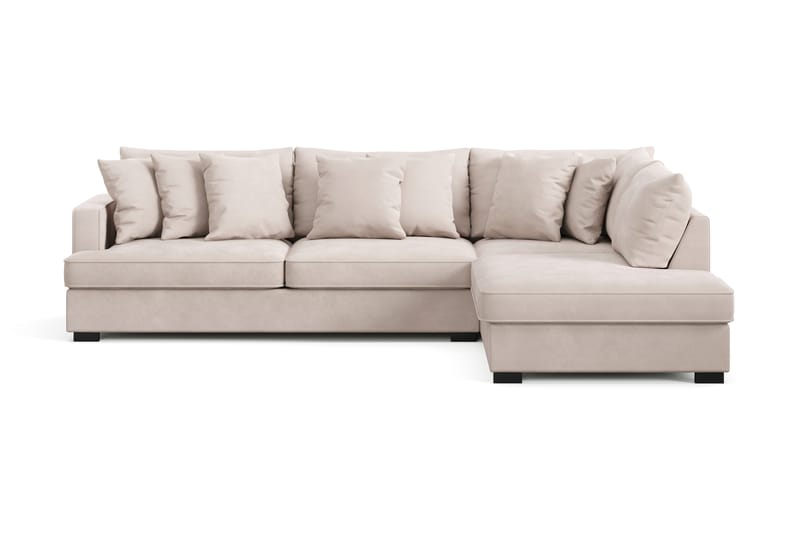 Rossita 4-sits Högervänd L-formad Djup Schäslongsoffa i Sammet - Beige - Möbler - Soffa - Divansoffor & schäslongsoffa